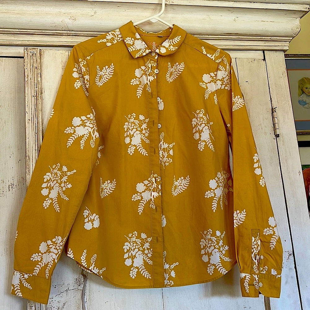 BODEN Classic Shirt, Mustard/white, Size 10.  Perfect for Fall!